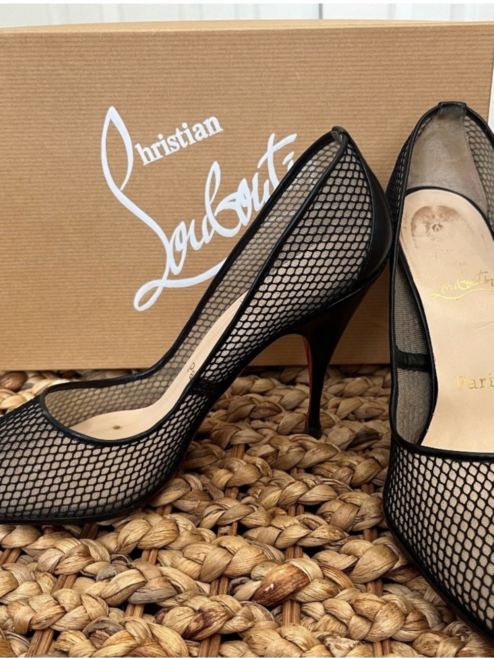 Christian Louboutin Black Mesh Pumps with Red Sole
